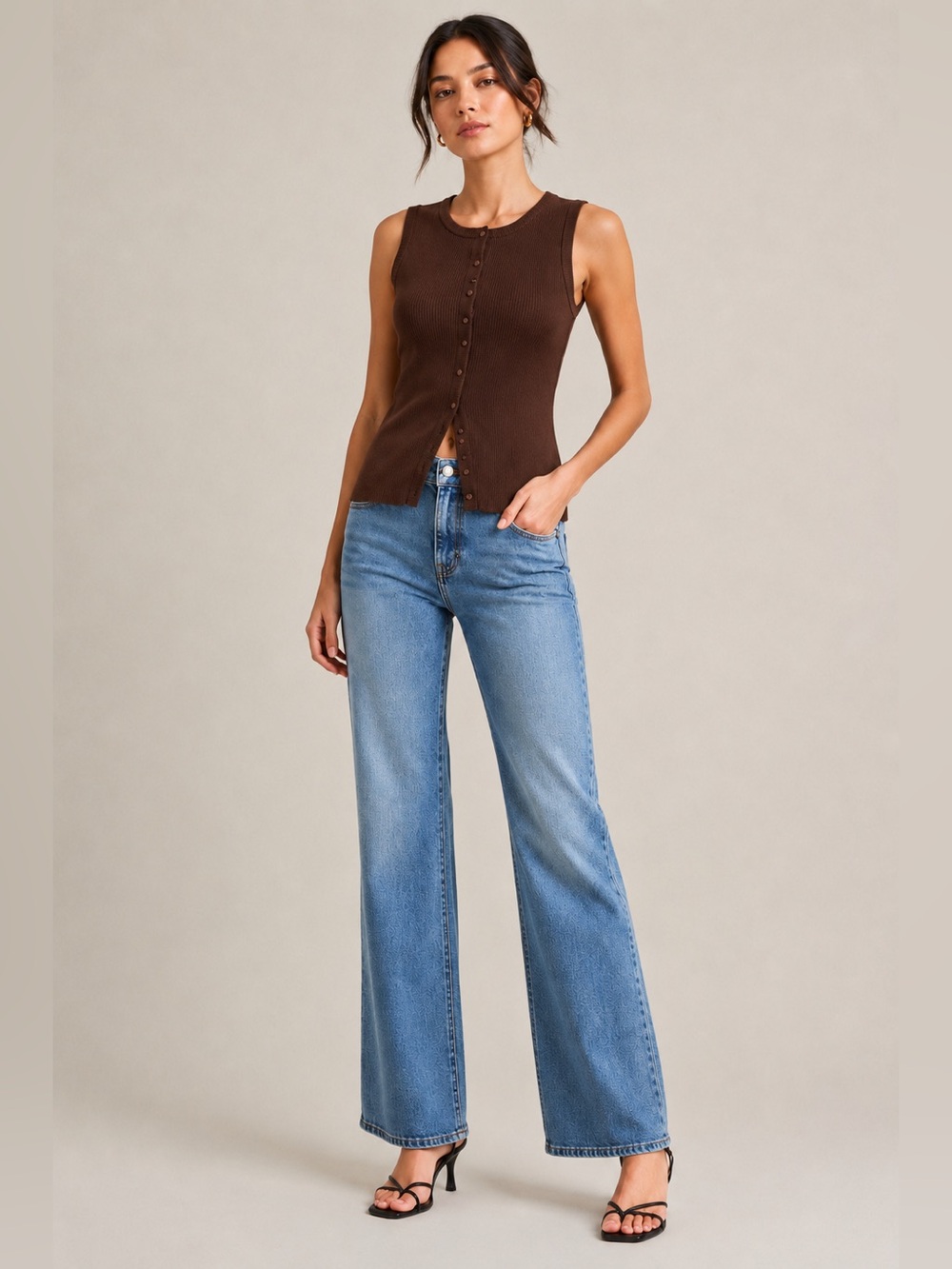 CAMILA COELHO Ribbed Knit Button Down